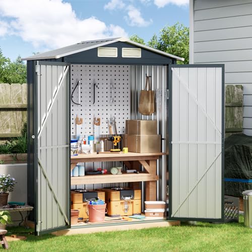 6x4FT Outdoor Steel Storage Shed with Clear Window, Lockable Doors, Weather-Resistant Metal Tool Shed for Garden, Backyard, Patio, and Utility Storage