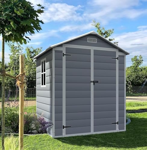 Devoko 6x4 FT Outdoor Storage Shed - Waterproof Plastic Resin Garden Shed with Lockable Door & Floor, for Backyard, Patio, Lawn & Pool Tools