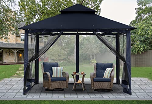 MASTERCANOPY Outdoor Garden Gazebo for Patios with Stable Steel Frame and Netting Walls (11x11,Dark Gray)