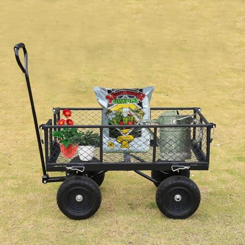 BILT HARD 880 lbs 10" Flat Free Tires Steel Garden Cart with 180° Rotating Handle and Removable Sides