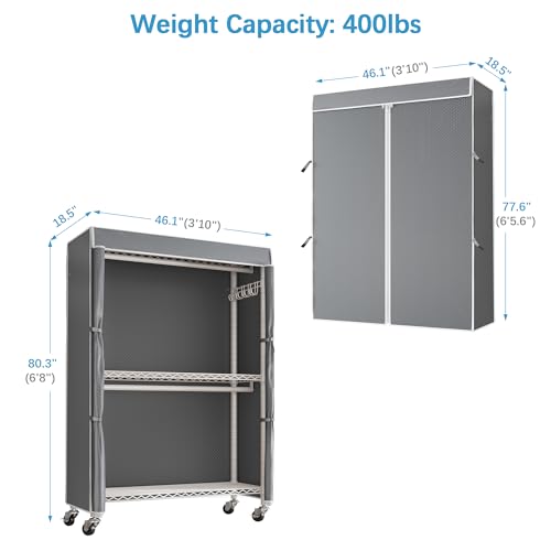 VIPEK R2C Medium Rolling Garment Rack with Cover Heavy Duty Clothes Rack Adjustable Clothing Rack for Hanging Clothes Portable Closets with Double
