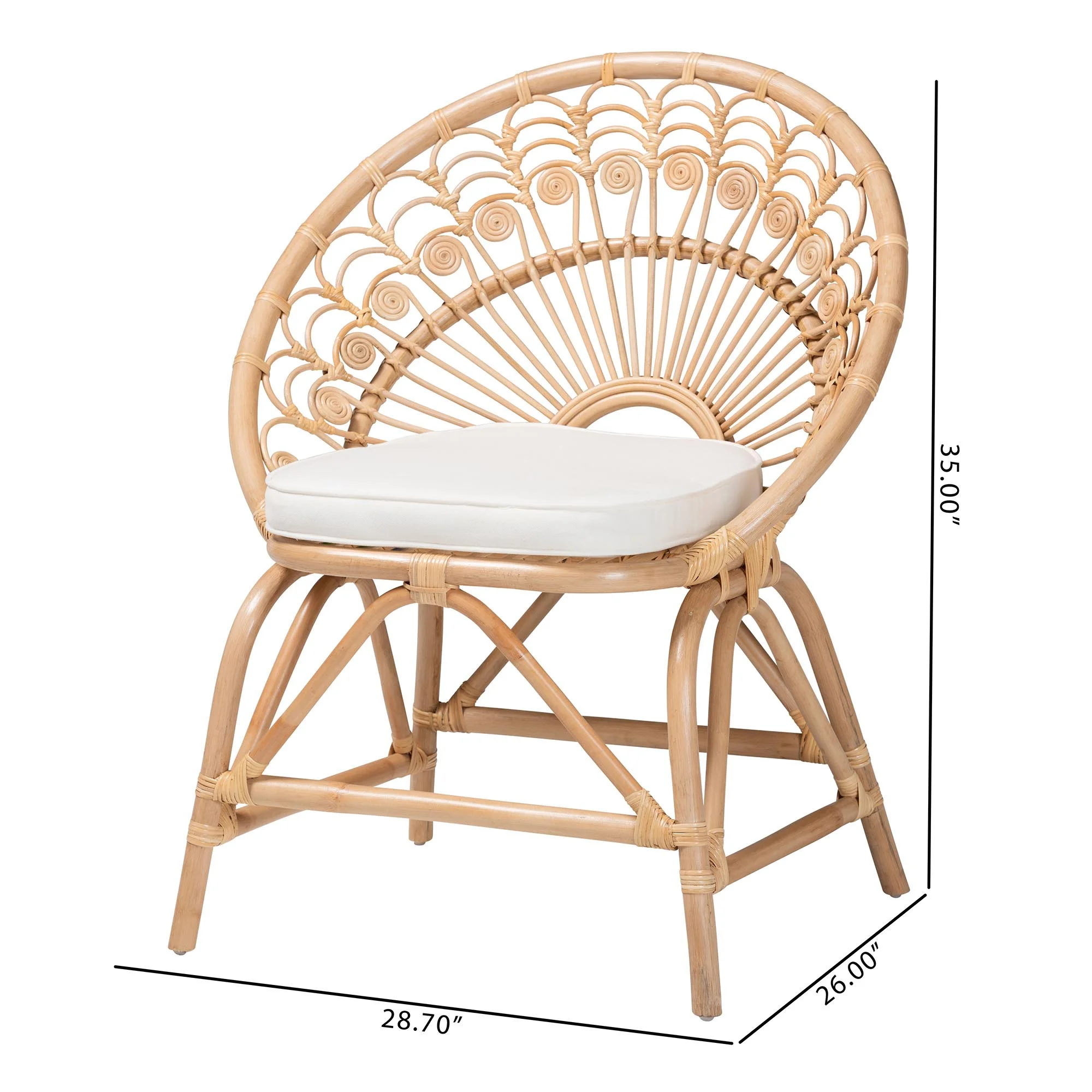 Baxton Studio Abriella Modern Bohemian Natural Brown Rattan Peacock Accent Chair - Radiant Selections