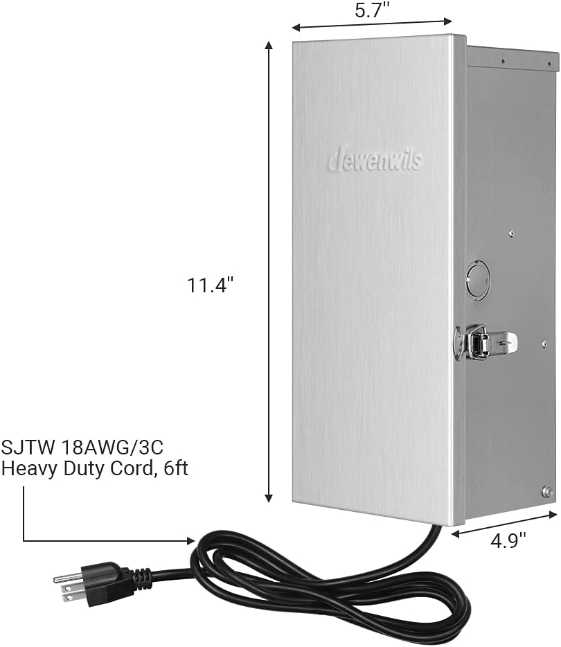 DEWENWILS 200W Multi-Tap Low Voltage Transformer, 120V AC to 12V/13V/14V/15V AC,Stainlees Steel Shield