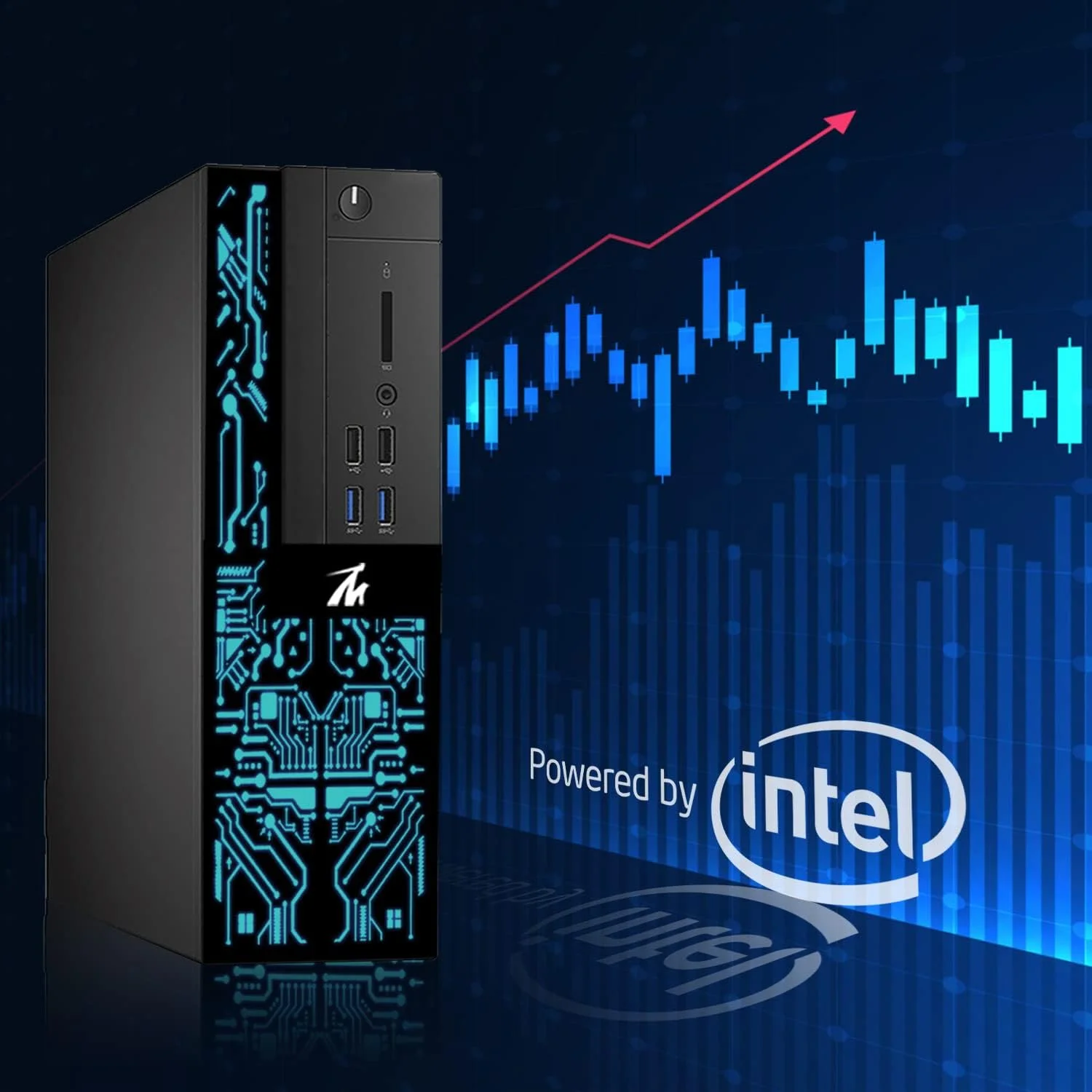 Restored Trading Desktop PC TechMagnet Siwa 6 Intel Core i5-6500, 16GB RAM, 120GB SSD, 2TB HDD, 4 New 27” LED Monitors, 2 Network Cards