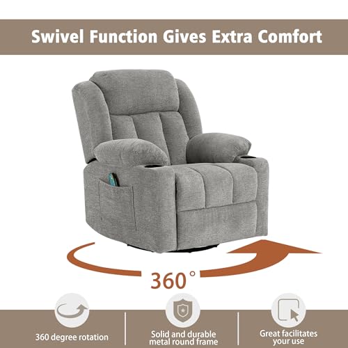 Rocker Swivel Recliner Chair for Adults, Overstuffed Large Manual Recliner Glider with Massage and Heat