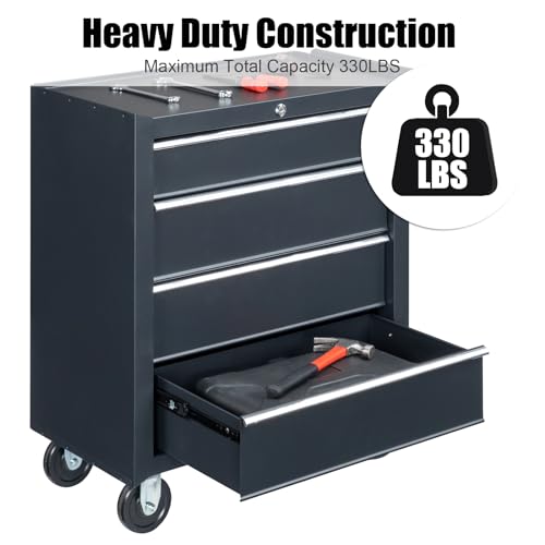 Winado 4-Drawer Tool Chest with Wheels & Lock & Key, Heavy Duty Cart Rolling Tool Box on Wheels, Metal Storage Cabinet
