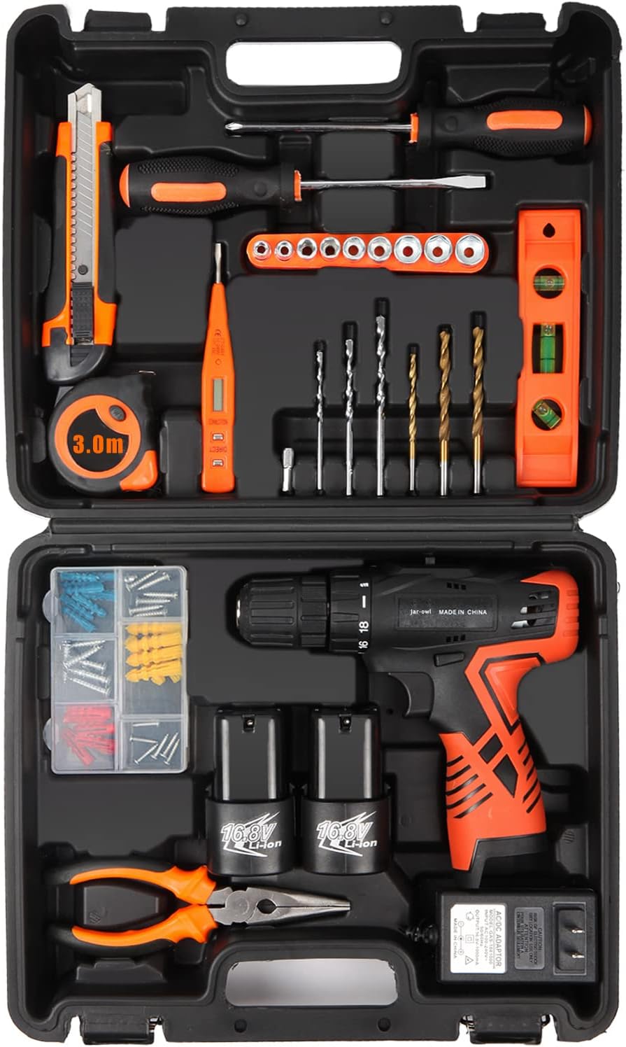 jar-owl Power Tools Combo Kit With 16.8V Cordless Drill for 48 Accessories Home Cordless Repair Kit Tool Set Pack of 2