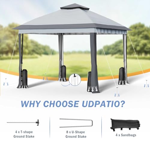 UDPATIO 13'x13' Gazebo for Patio, Pop up Gazebo Canopy Tent, Outdoor Patio Waterproof Gazebo with Mosquito Netting for Lawn, Garden