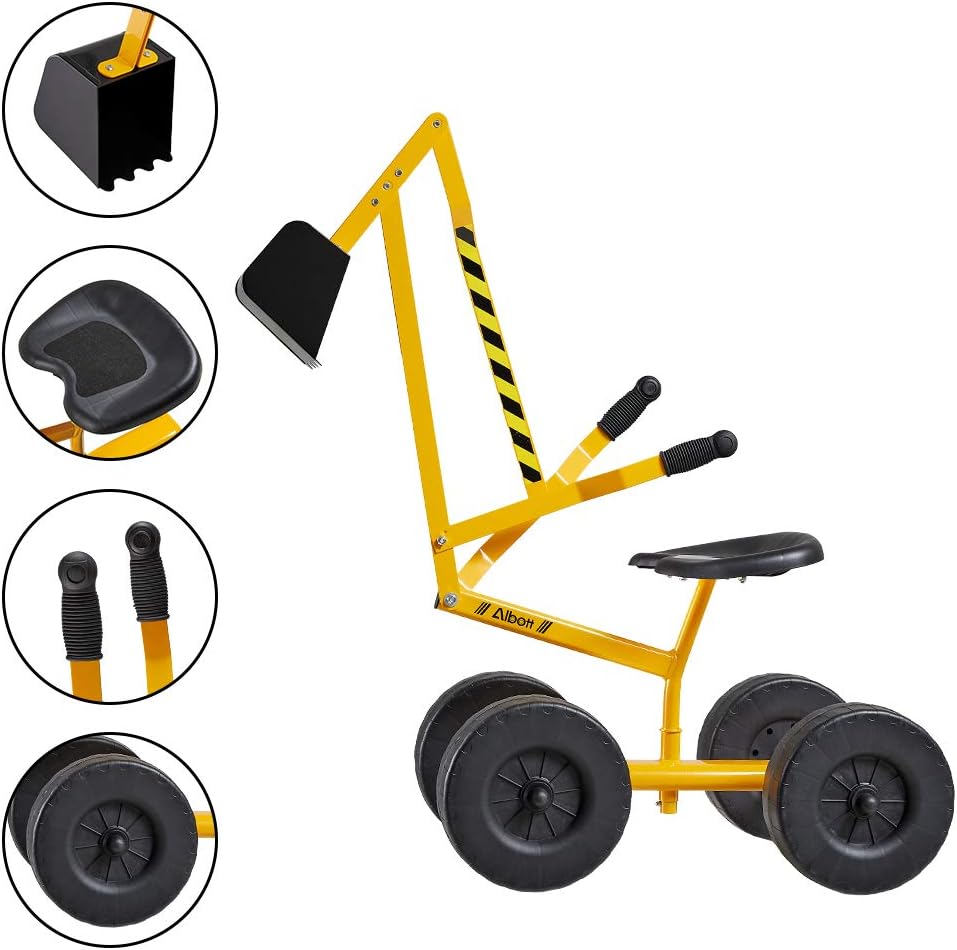 Albott Ride On Excavator Crane with Wheels & 360° Rotation Seat, Outdoor Metal Digger Toy Great for Playing Sand, Dirt and Snow