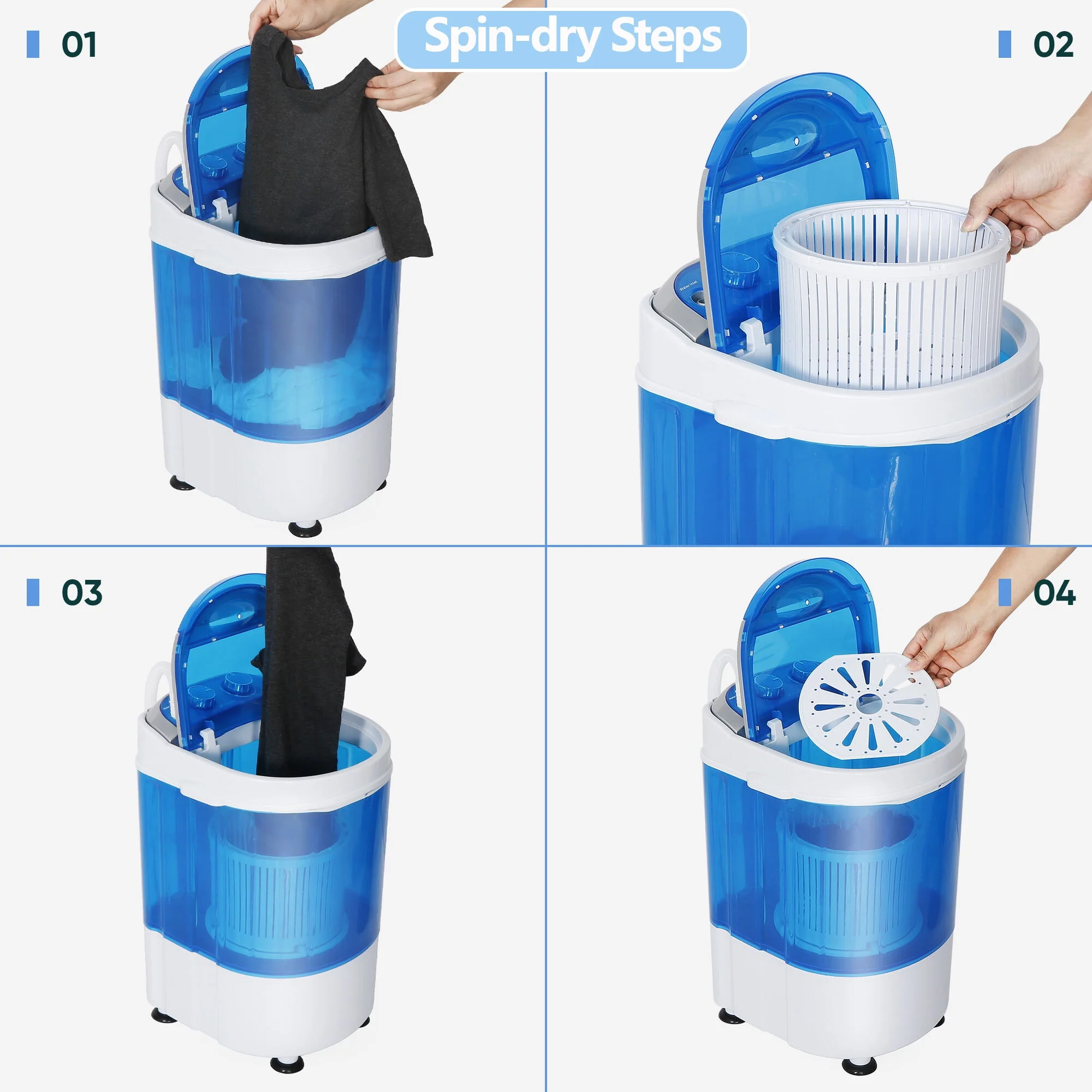 Zeny 6lbs Capacity Mini Washing Machine Compact Counter Top Washer w/Spin Cycle Basket and Drain Hose