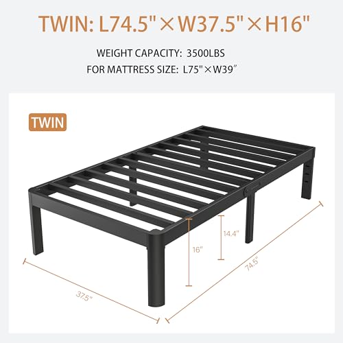 Full Size Bed Frame No Box Spring Needed, 14 Inch Metal Full Bed Frame, DIY Headboard Holes, Heavy Duty Steel Support 3500 LBS, Noiseless