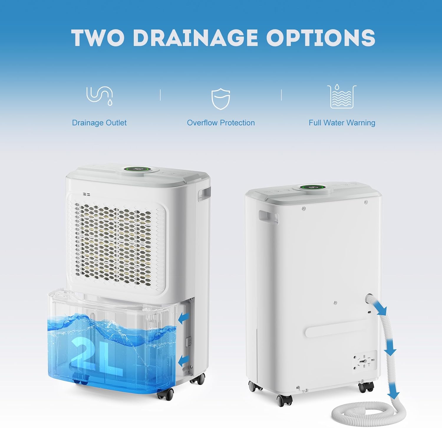Dehumidifier for Basement 2500 Sq.Ft, 31 Pints Dehumidifiers for Home Large Room with Drain Hose for Bathroom, 2L Water Tank, Dry Clothes Mode