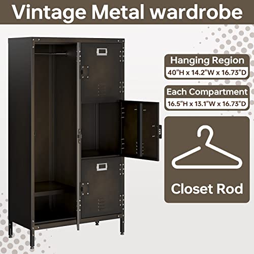 MIIIKO Steel Cabinet Wardrobe, Metal Locker Cabinet with Hanging Rod, Metal Clothing Locker Storage for Home, Office, Garage and Changing Room