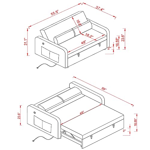 TRIPLE TREE Loveseat Sofa Bed,3-in-1 Convertible Sleeper Chair Pull Out Sofa Bed with Adjustable Backrest,Sofa,Lounger Chair
