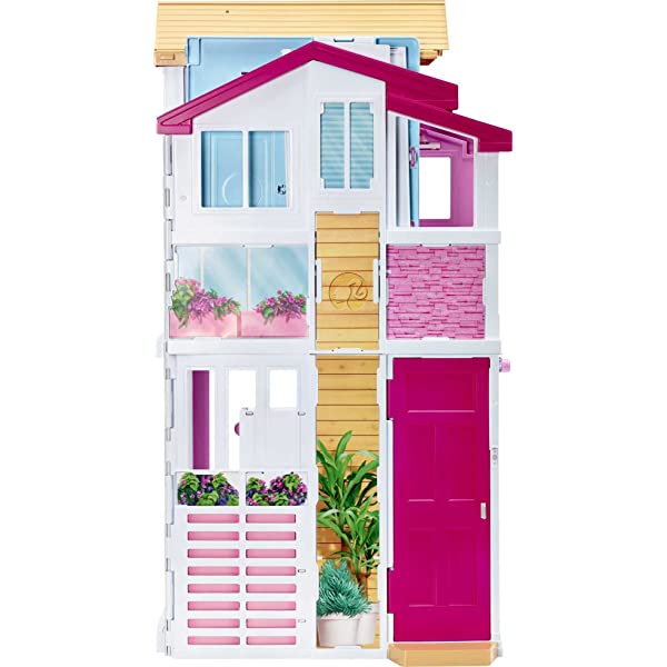 Barbie 3-Story House with Pop-Up Umbrella, [Amazon Exclusive] Townhome