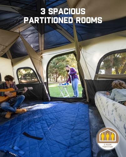 FanttikOutdoor Instant Cabin Tent 6/8/10/12 Person Camping Tent Setup in 60 Seconds with Rainfly & Windproof Portable with Carry Bag for Family