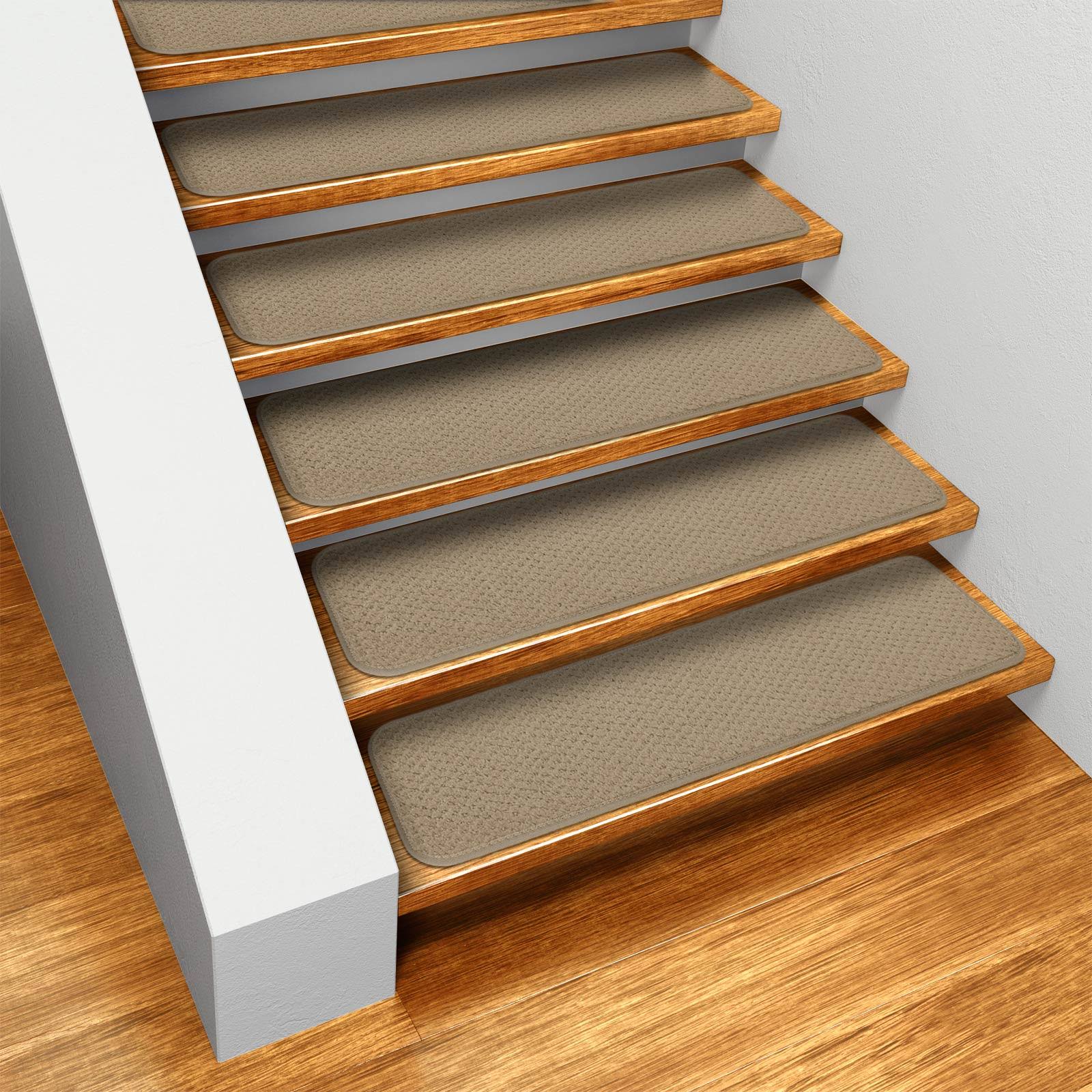 Set of 15 Skid-Resistant Carpet Stair Treads - Camel Tan - 8 in. x 23.5 in.