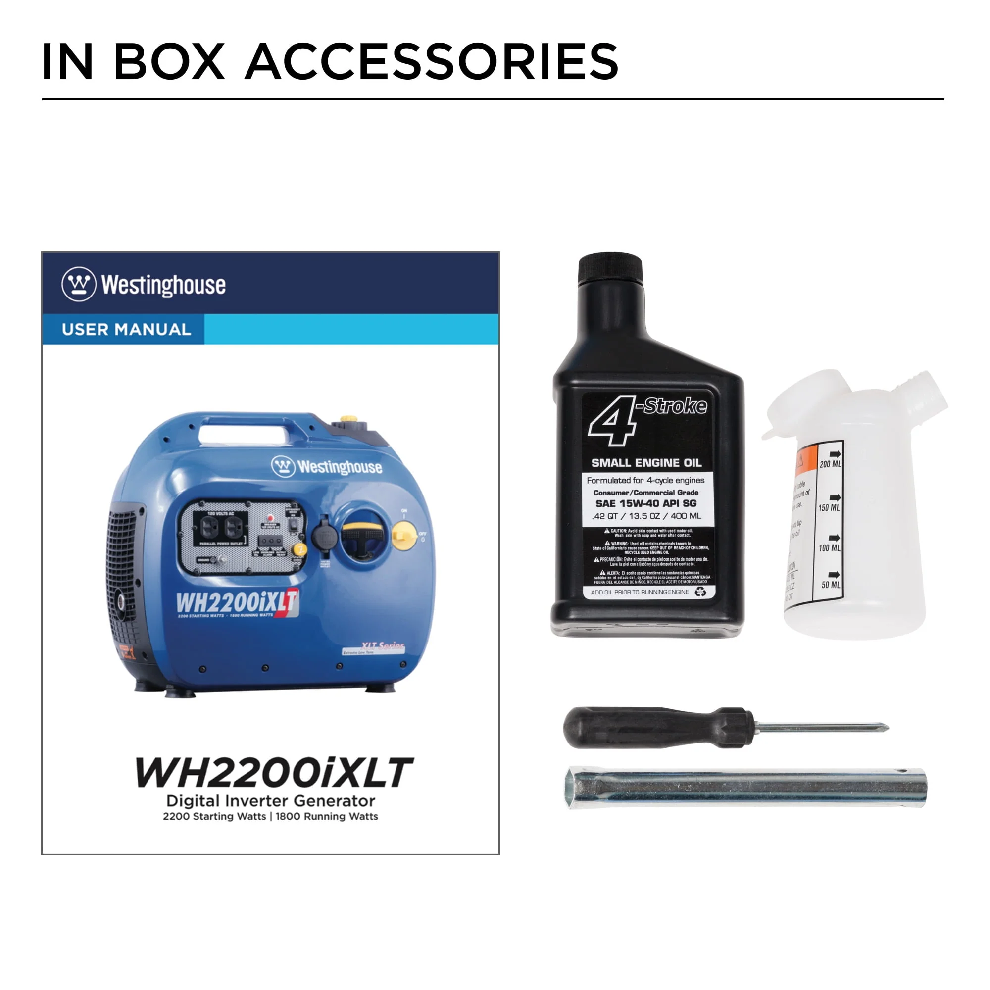 Westinghouse WH2200iXLT Portable Inverter Generator 1800 Rated Watts & 2200 Peak Watts