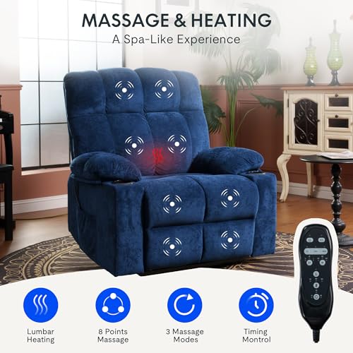 FLEXISPOT XL31 Power Lift Recliner Chair for Elderly, Electric Lift Chair with Massage & Heat, PU Leather Reclining Sofa w/Cup Holders