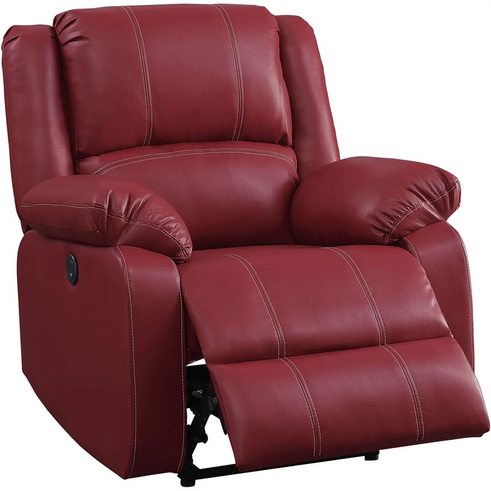 Bowery Hill Power Recliner with Pillow Top Armrest in Red Faux Leather