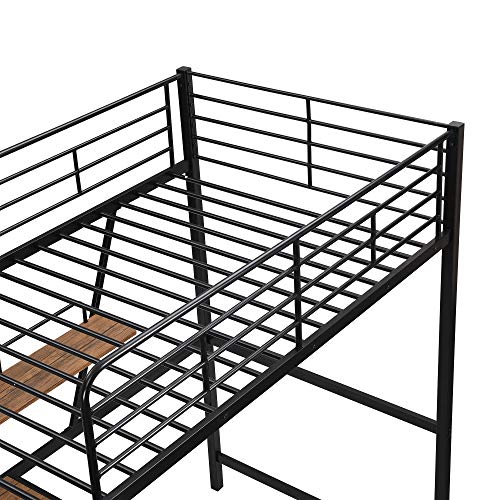 Harper & Bright Designs Full Loft Bed with Desk, Metal Loft Beds with Storage Shelves, Desk, and Wardrobe, Heavy-Duty Loft Bed Frame for Kids, Teens