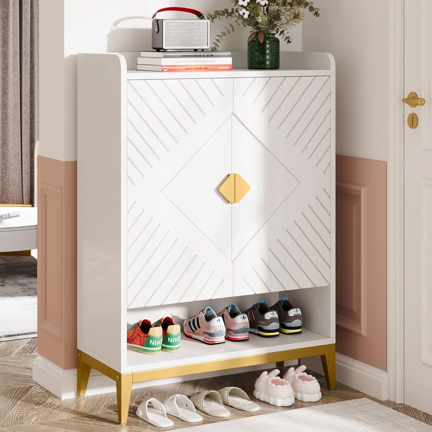 Tribesigns 25 Pair Shoe Storage Cabinet with Adjustable Shelves,Shoe Cabinet with Doors,6-Tier Modern Wooden Shoe Rack Organizer Cabinet for Entryway