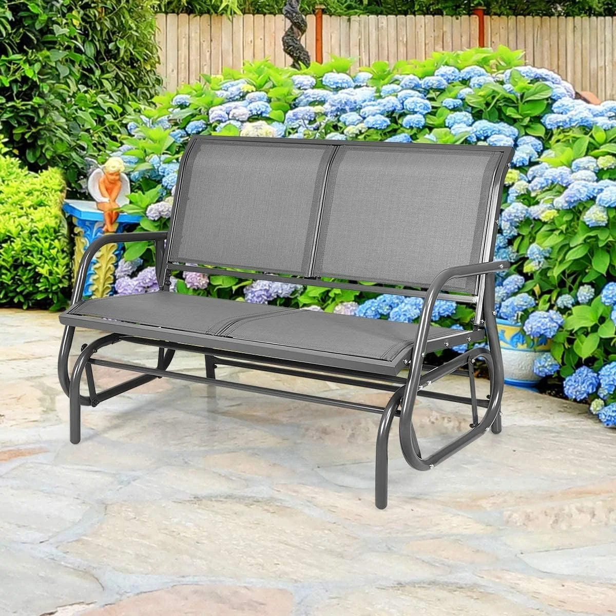 Swing Glider Chair 48 Inch with Spacious Space, 2 People Swing Lounge Glider Chair Cozy Patio Bench Outdoor & Indoor for Patio, Backyard, Poolside