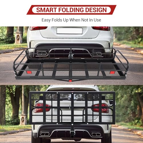 Hitch-Mounted Cargo Carrier | 60"x24"x14" Basket with 500 Lb Capacity | with Net and Straps | Fits 2-Inch Receivers | for Cars and SUVs