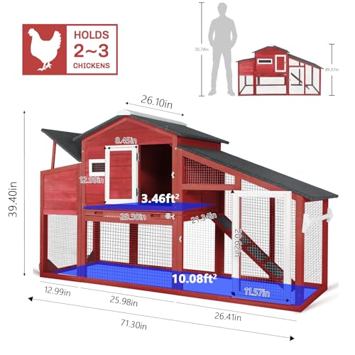 Chicken Coop and Run, Two Story Rabbit Hutch Indoor Outdoor, Wooden Hen House with Nesting Box Rabbit Cage, Ramp, Deep No Leak Pull Out Tray