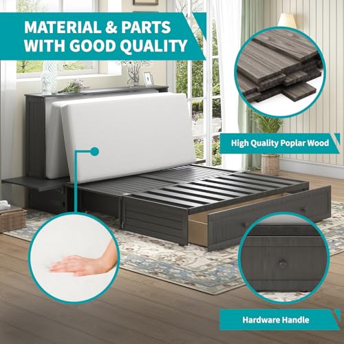 BALUS Queen Murphy Bed Cabinet, Murphy Beds with USB Charging Station, Foldable Mattress