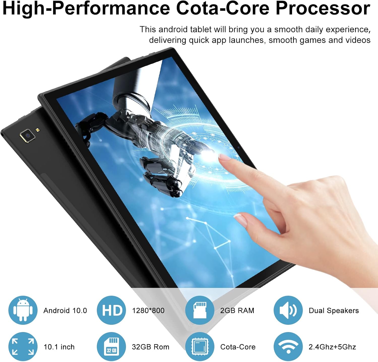 Tablet 10.1 Inch, Android Tablets, 32GB ROM 128GB Expand Storage, Octa-Core Processor, IPS HD Display, 5MP+13MP HD Dual Camera, 6000mAh Battery, WiFi