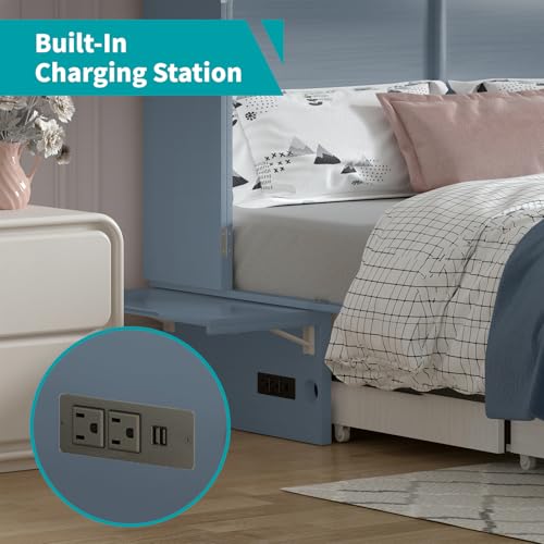 BALUS Queen Murphy Bed Cabinet, Murphy Beds with USB Charging Station, Foldable Mattress