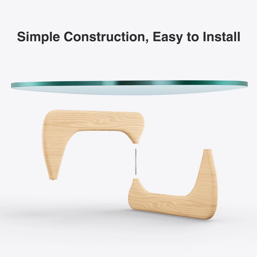 Mid Century End Table Triangle Tempered Glass Coffee Table Solid Wooden Base for Living Room Patio,Nature Wood Color - Radiant Selections