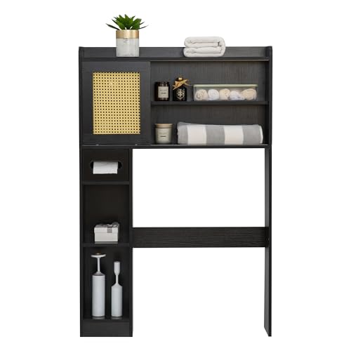 6Tier Over The Toilet Storage Cabinet, Freestanding above Toilet Space Saver Rack w/Adjustable Shelves, Sliding Door