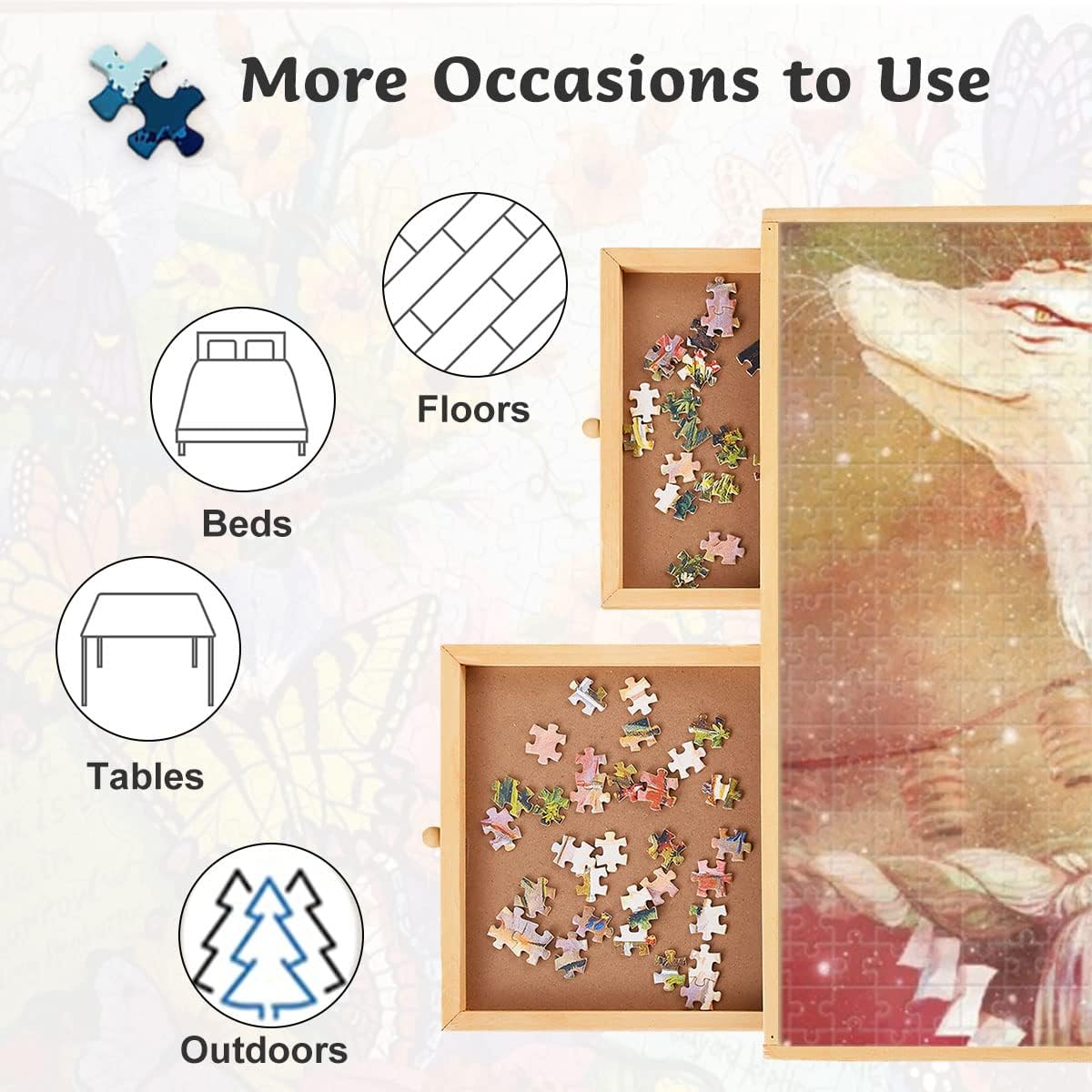 1500 Piece Puzzle Board, 34" x 26", Puzzle Board, Puzzle Table, Puzzle Tables for Adults, Puzzle Boards with 4 Storage & Sorting Drawers