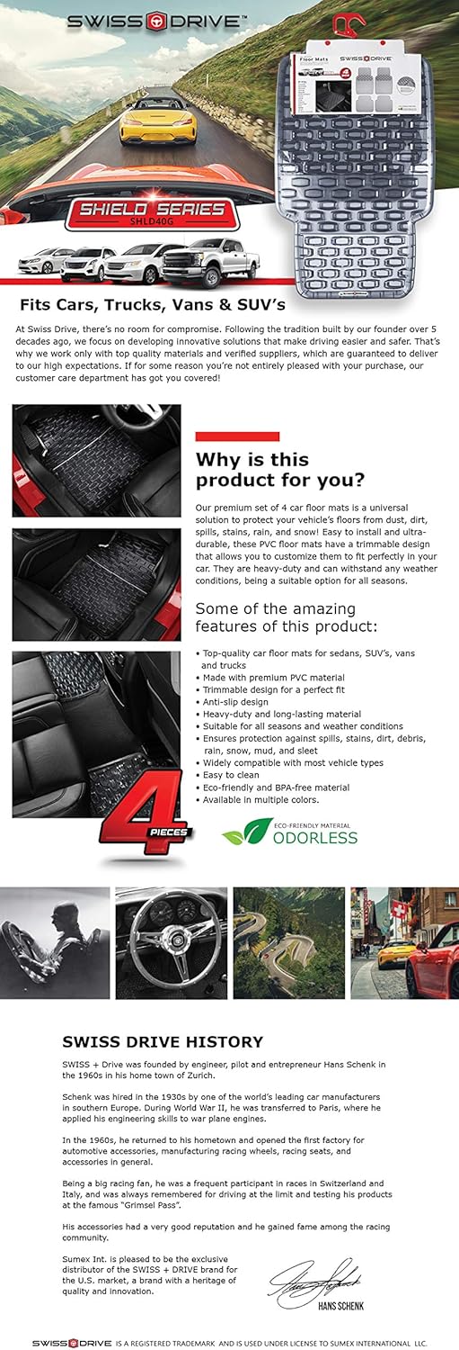 Swiss Drive Rubber Car Mats 4 pcs Shield Car Floor Mats Rubber Front Rear PVC Rubber Floor Mats for Cars SUV Van Truck – All-Weather Protection Mats