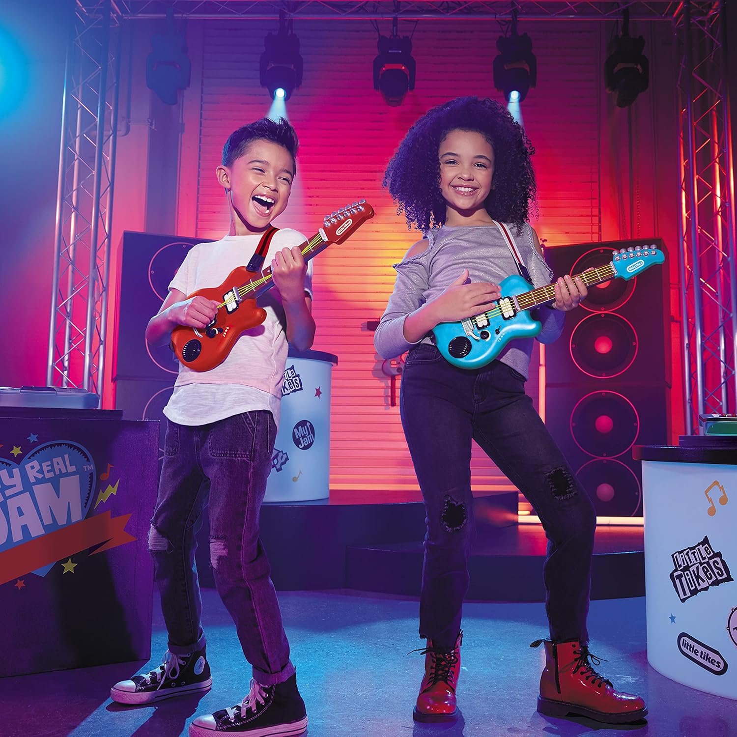 Little Tikes My Real Jam™ Twice The Fun Guitar™, Two Toy Electric Guitars with Cases and Straps, 4 Play Modes, and Bluetooth® Connectivity