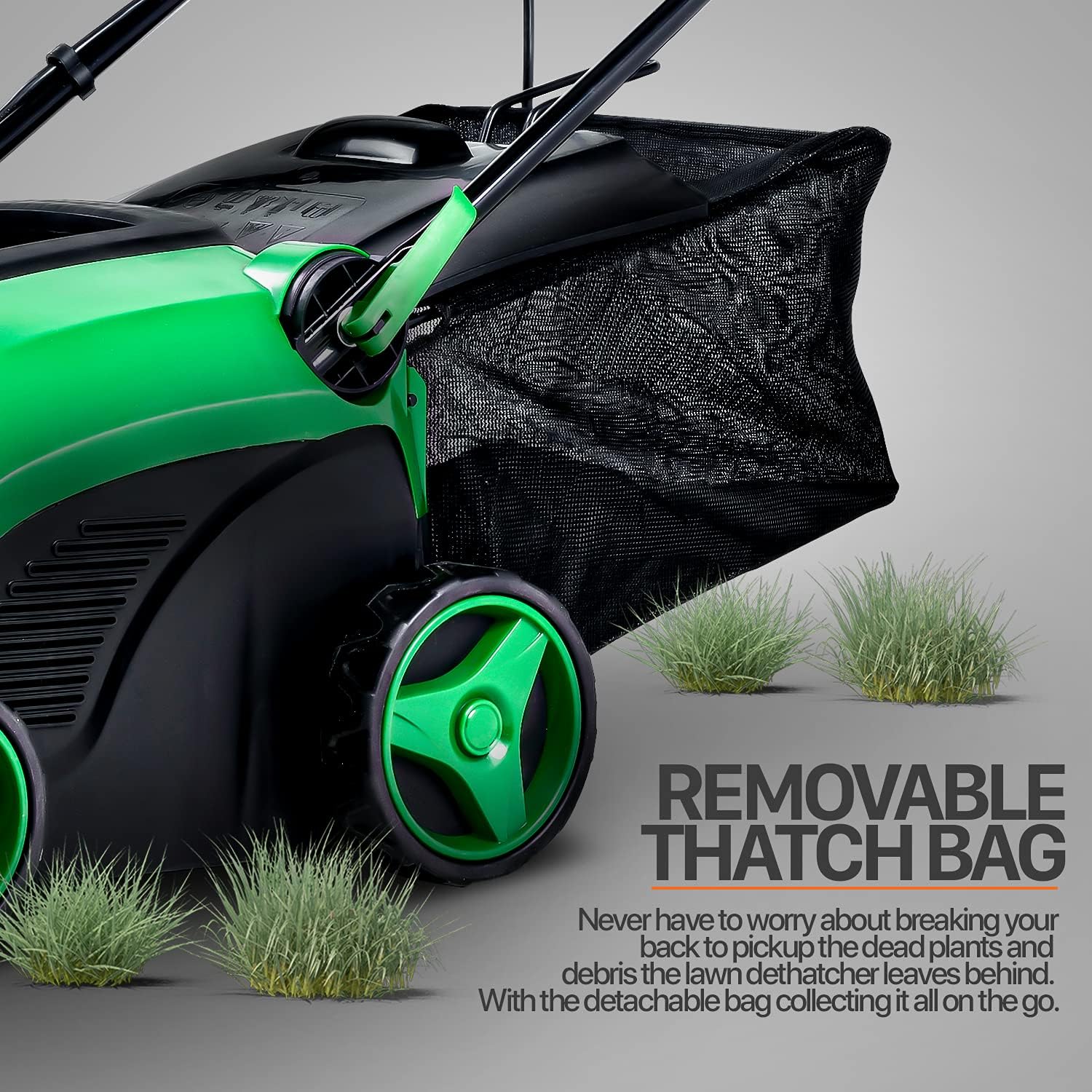 ApolloSmart 2 in 1 Walk Behind Scarifier, Lawn Dethatcher Raker Corded Electric 120V 12-Amp 15-Inch Rake Path with Collection Bag for Yard, Lawn