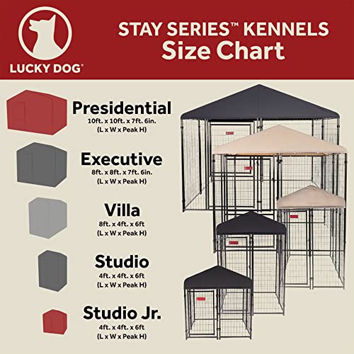 Stay Series 4 by 4 by 4.3 Feet Studio Jr. Black Powder Coat Steel Frame Outdoor Dog Kennel with Waterproof Canopy Roof and Gate Door, Khaki
