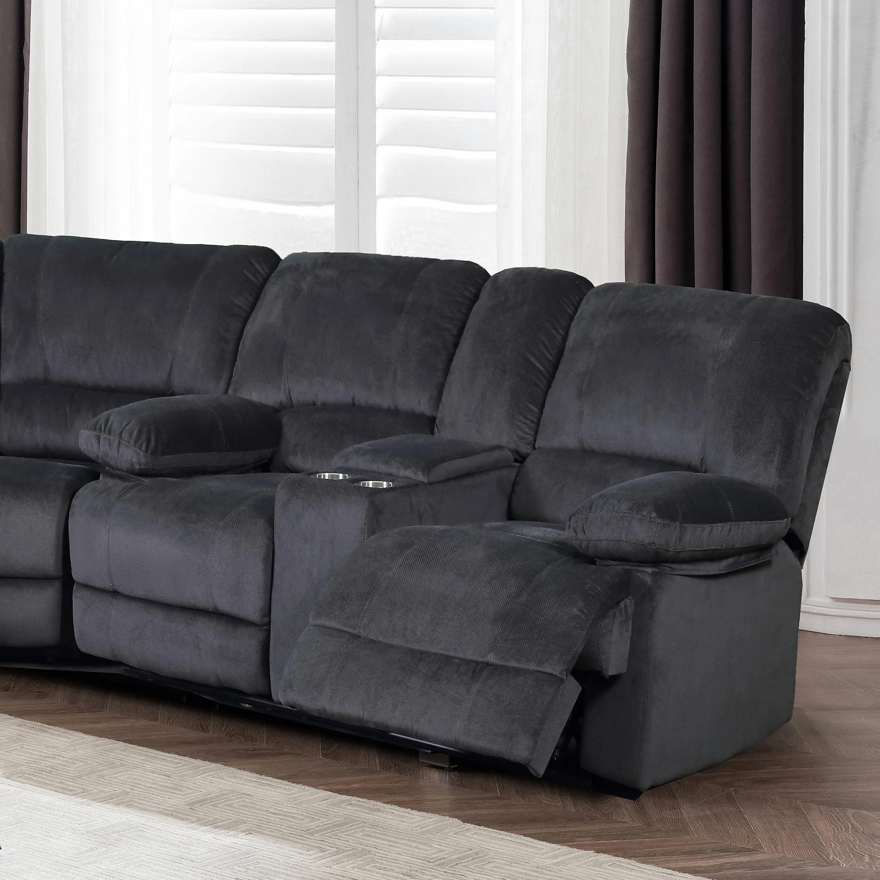Kevin Grey Reclining Living Room Love Seat with Console