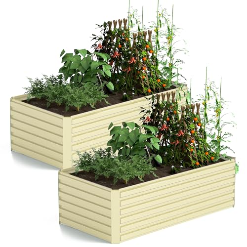 FOOWIN 2pcs 8x4x2ft Galvanized Raised Garden Bed, Planter Raised Garden Boxes Outdoor, Large Metal Raised Beds for Gardening