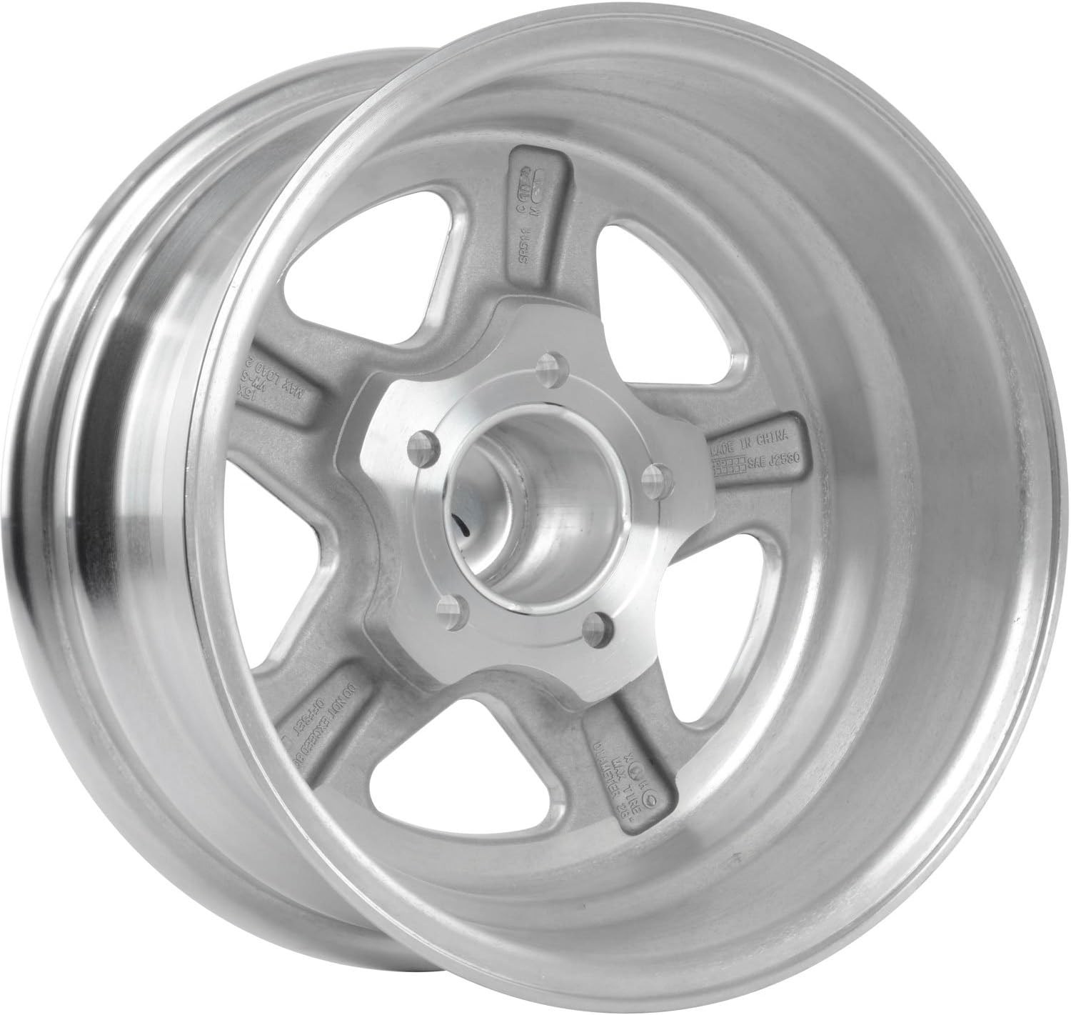 JEGS Sport Star Aluminum Wheel 15” x 7” | 5 x 4.75” Wheel Bolt Pattern Spacing | 0 mm Offset | 4” Backspacing | Polished Finish | 3.27” Center Bore |