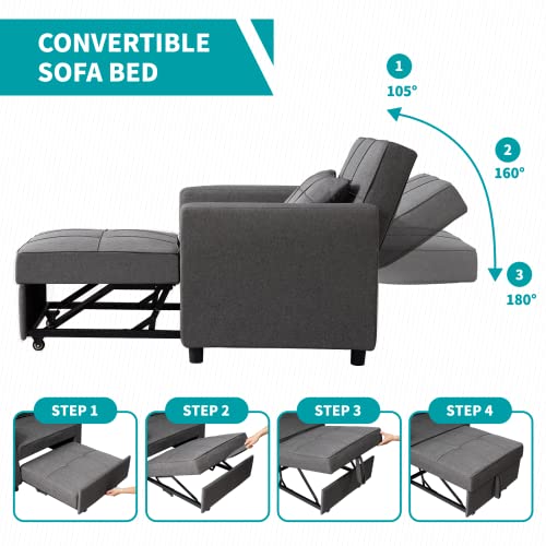 BALUS Comfortable Futon Sofa Bed, 3-in-1 Folding Sleeper Chair Bed, Studio Sectional Sofa Couch, Rv Couch Bed, Dark Grey