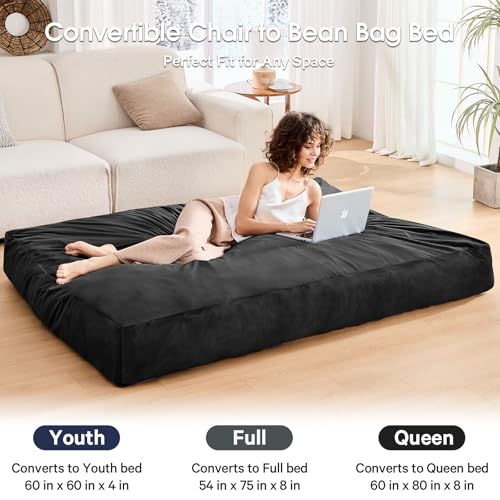 Bean Bag Chairs for Adults - Giant Bean Bag Chair Convertible Bean Bag Bed - Beanbag Chair with Micro Fiber Cover/Furniture Foam Filler
