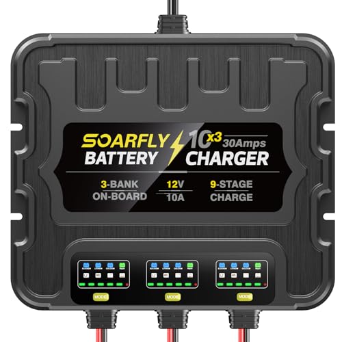 3 Bank Marine Battery Charger, 12V 30A (10A/Bank) Smart Waterproof Onboard Boat Battery Charger