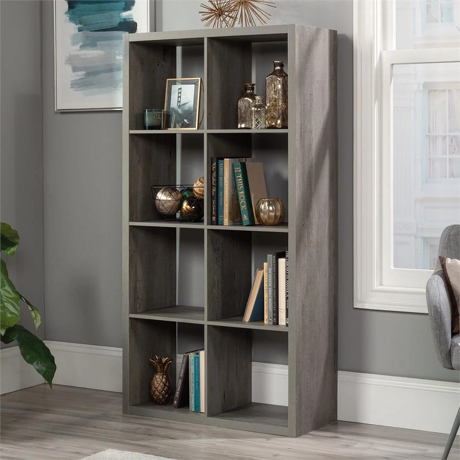 Sauder 8-Cube Organizer Storage Bookshelf, Mystic Oak Finish
