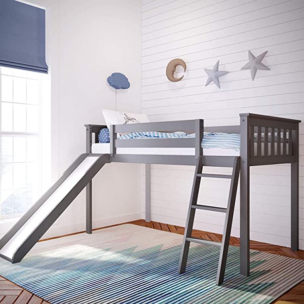Max & Lily Twin Low Loft Bed with Staircase, White White Low Loft + Staircase Bed