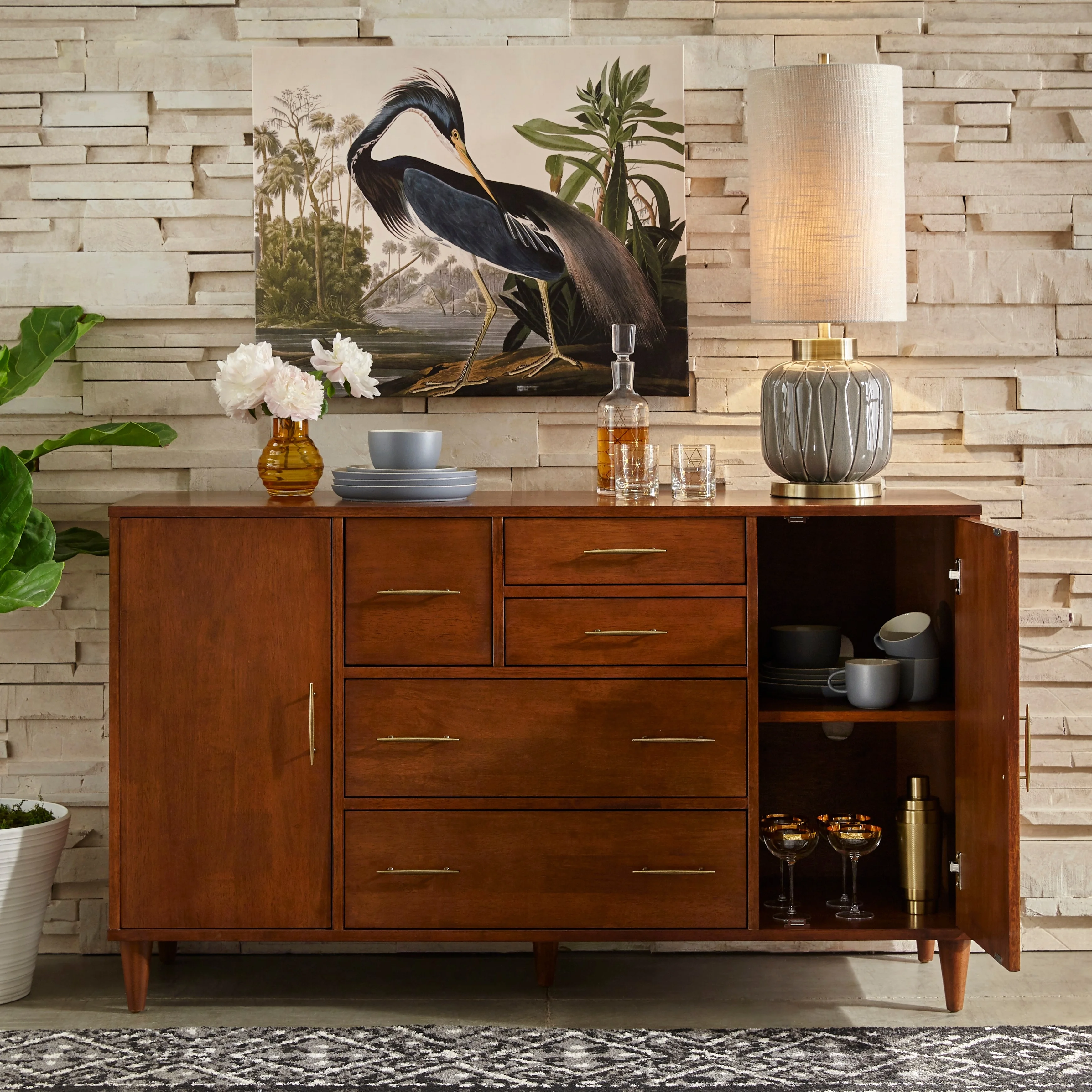 Lifestorey  Ana Mid-Century Buffet/Sideboard Oak Oak Finish