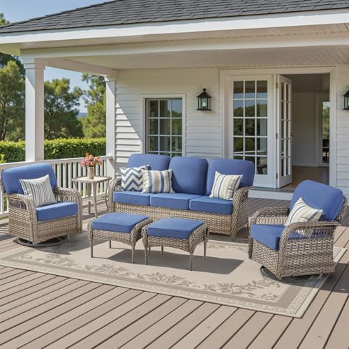 7 Pieces Outdoor Furniture Set with Swivel Chairs