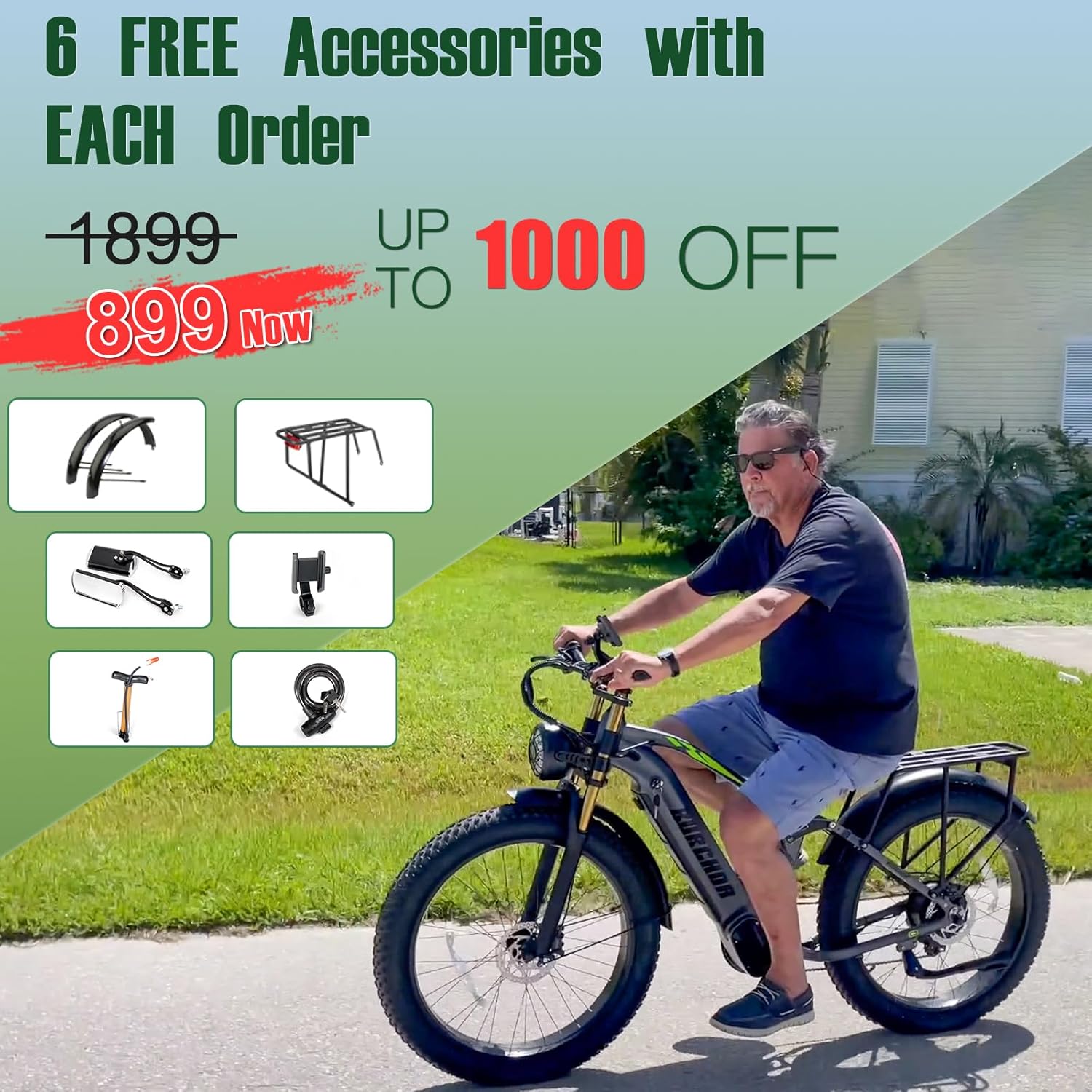 Electric Bike for Adult 48V 30AH/20AH Removable Battery 1000W Ebike 26"Fat Tire up to 30MPH&118 Miles Long Range Full Suspension Electric Bicycle
